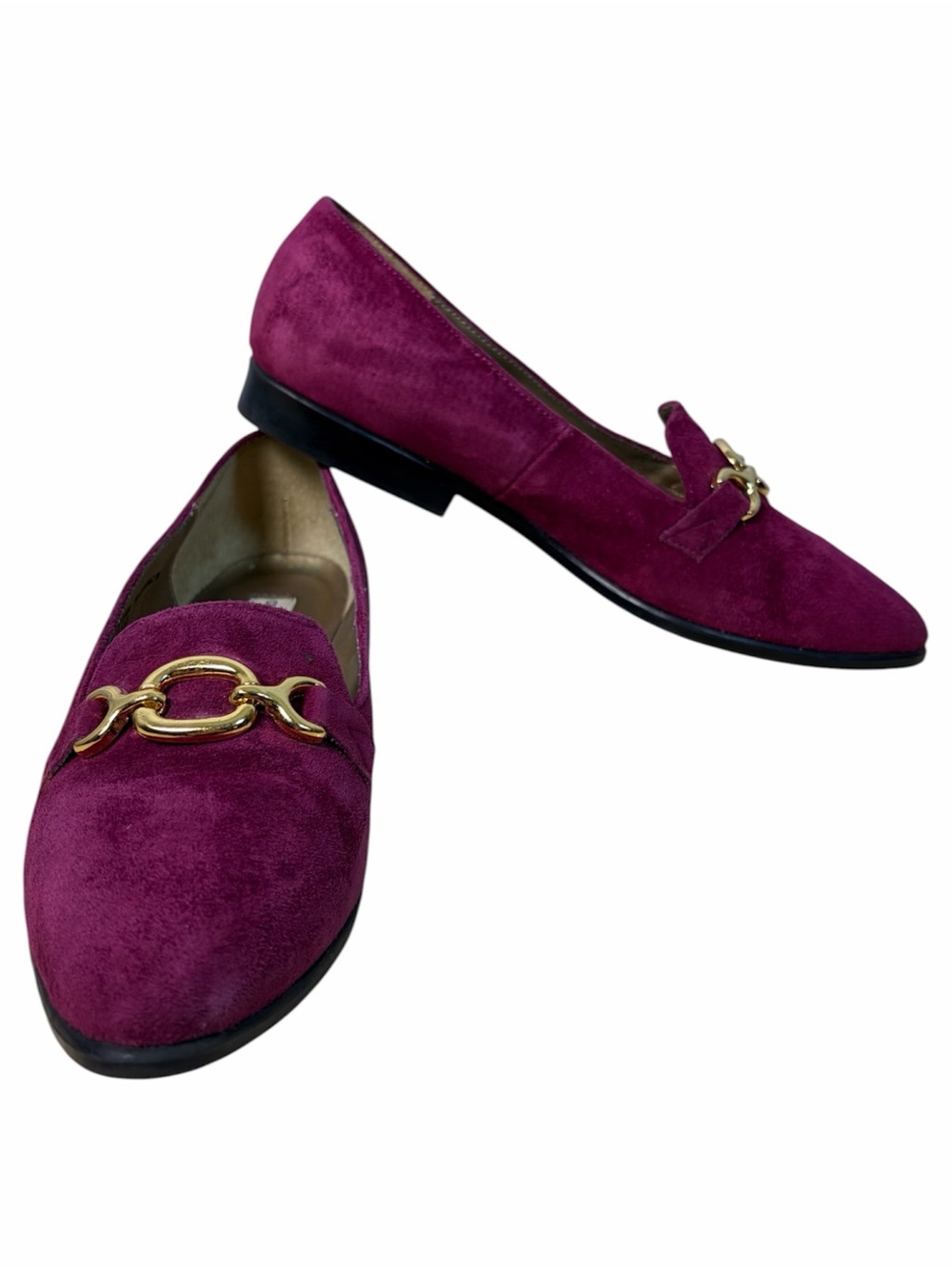 Gloria Vanderbilt Fuchsia Pink Suede Leather Loafers Gold Hardware 8.5